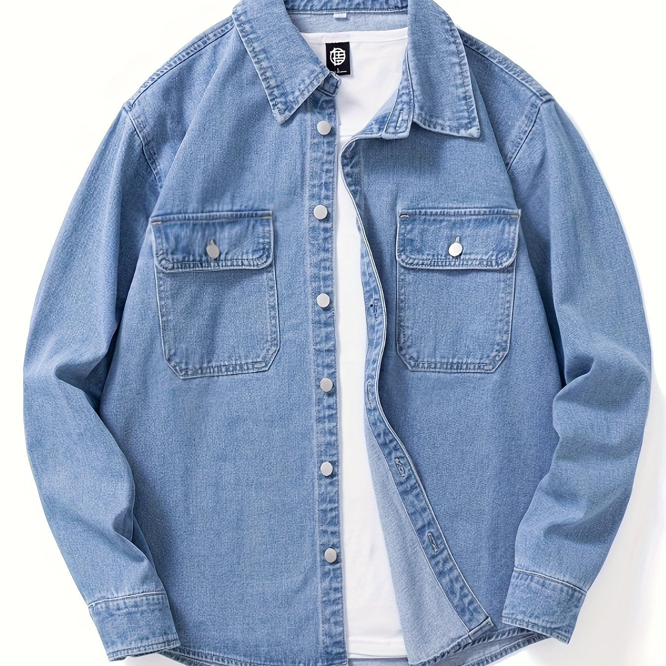 Men's Casual Denim Shirt Long Sleeve Loose Fit Chest Pocket Spring Fall