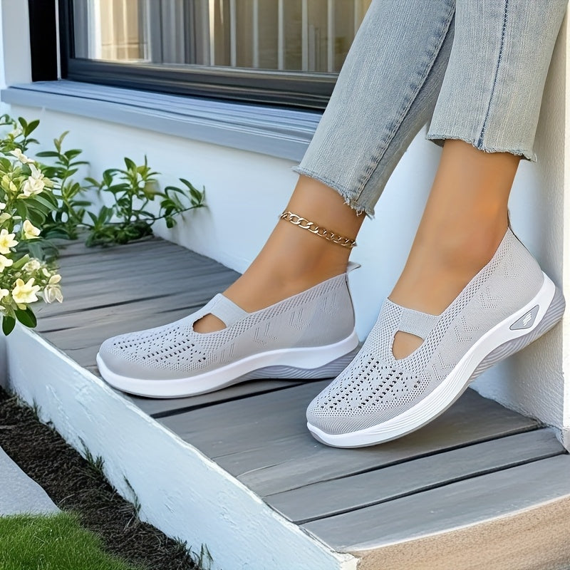 Zapatillas slip-on transpirables de malla para mujer, flats casuales tipo ballet en negro