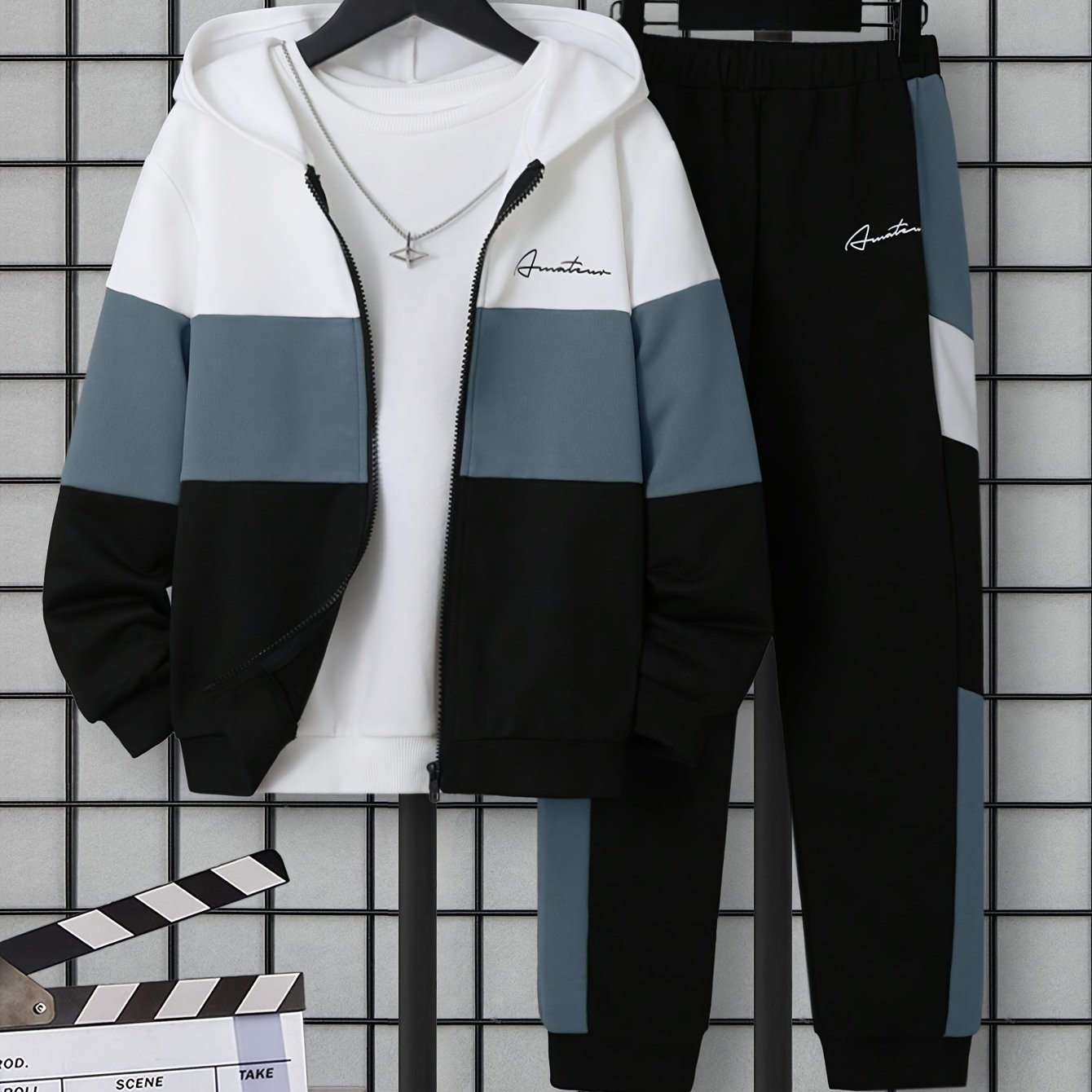 Boys Kids Co-Ord Set with Letter Print Hoodie and Jogger Pants for Spring Fall