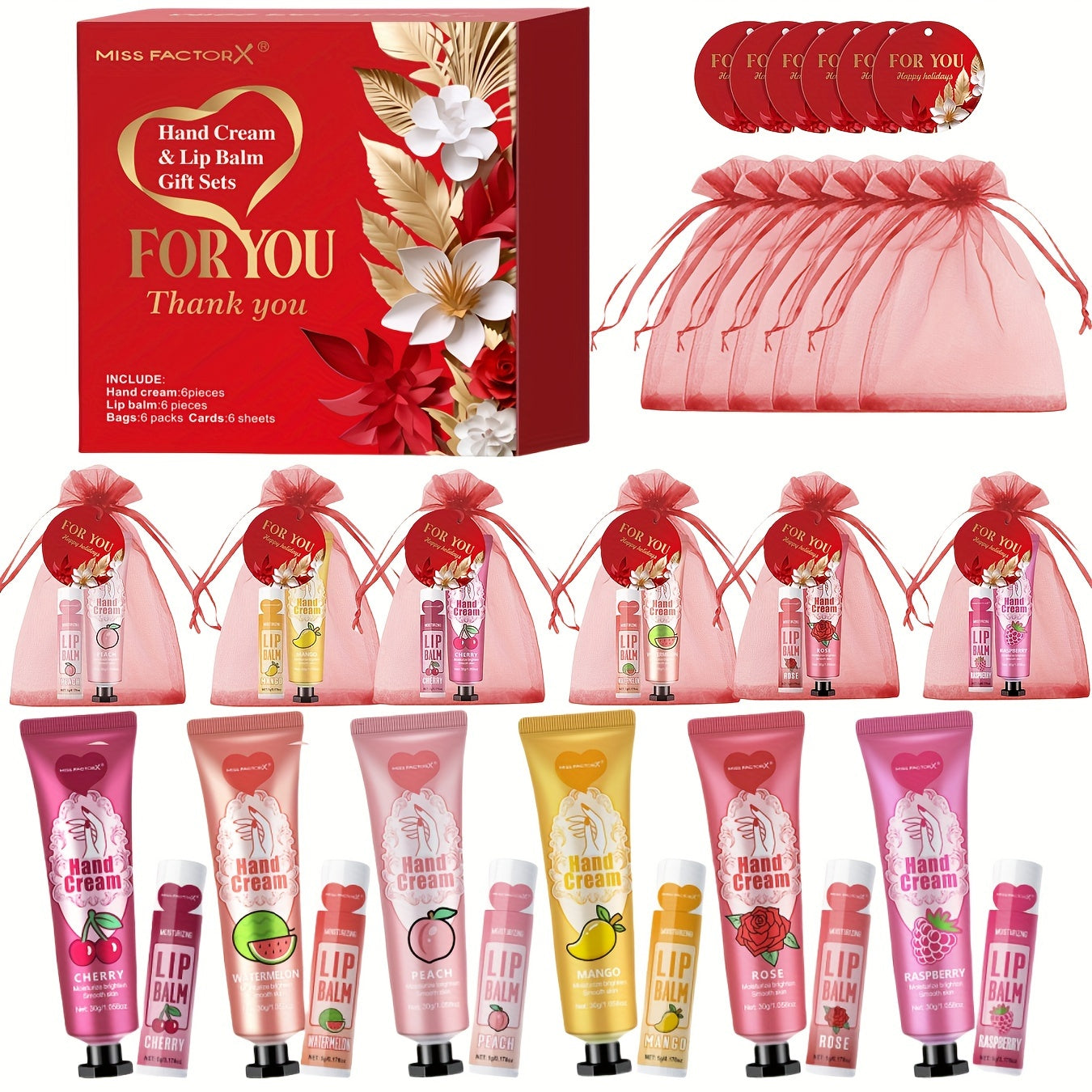 24-Pack Hand Cream and Lip Balm Gift Set with Hyaluronic Acid for All Skin Types