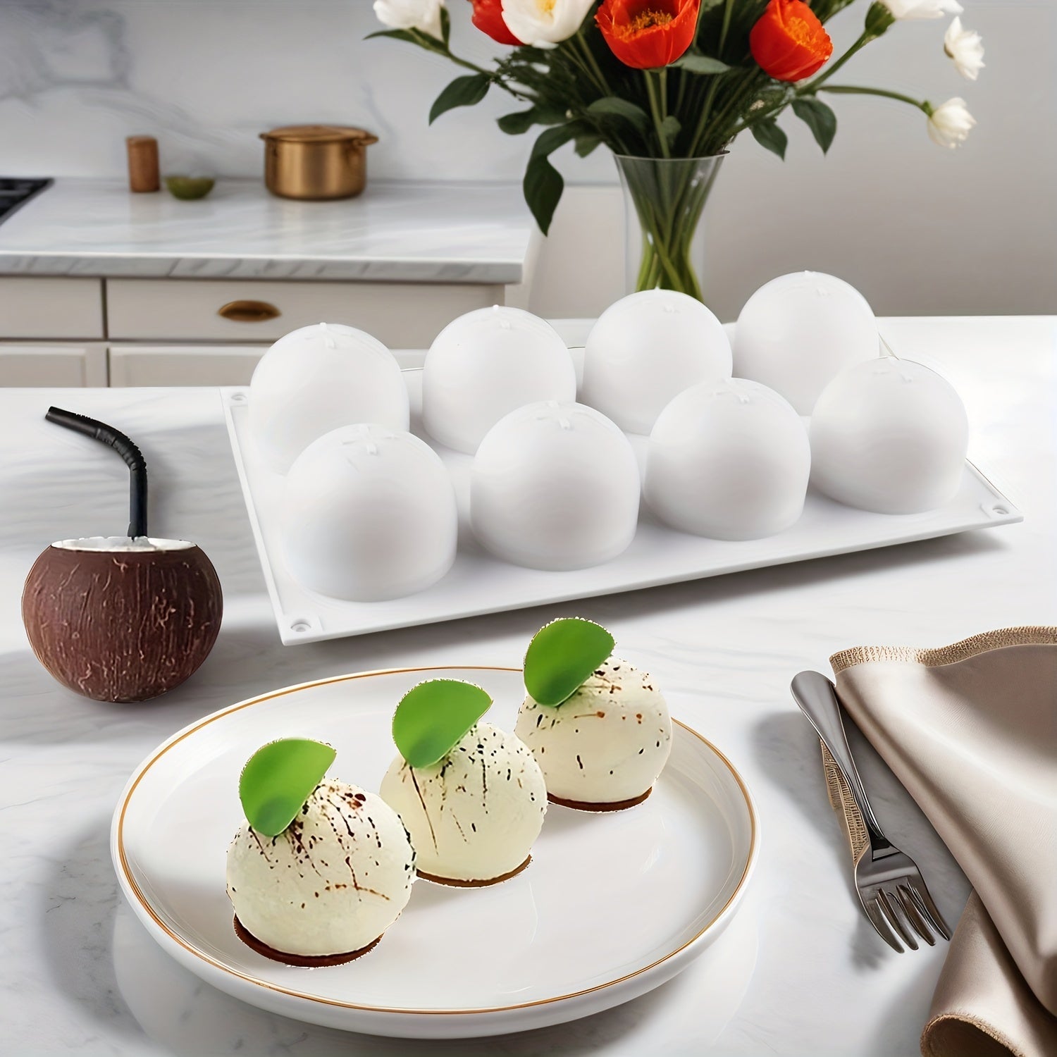 Round Silicone Cake Mold 8 Cavities for Baking Chocolates and Truffles