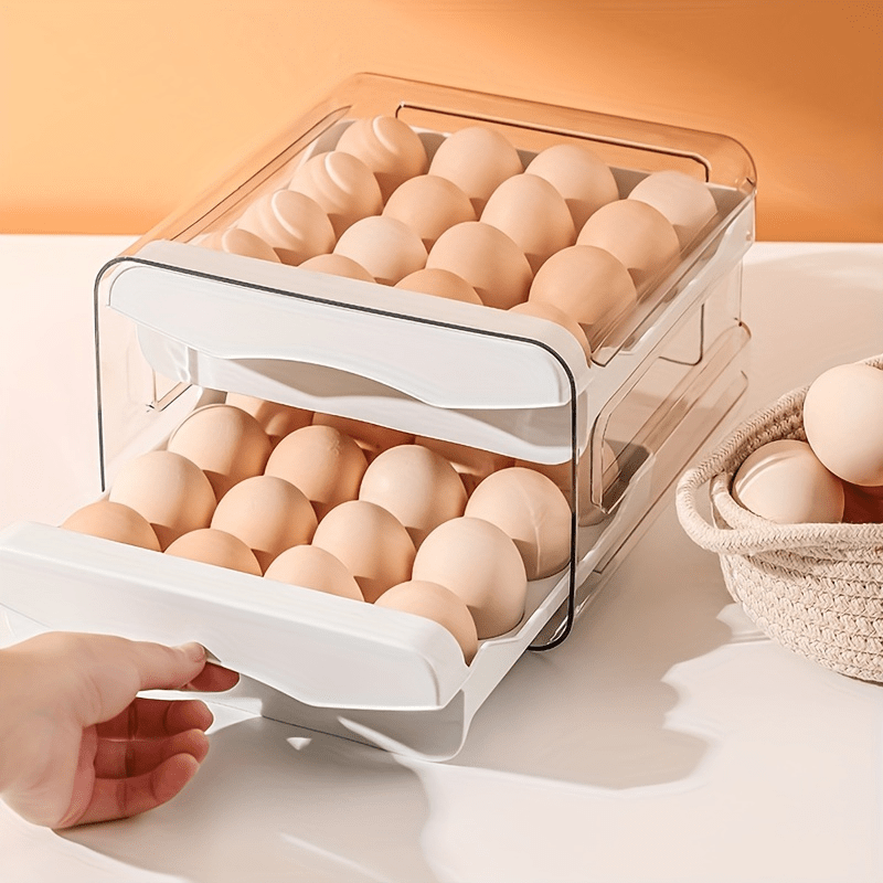 Caja de almacenamiento para huevos de doble capa, 32 compartimentos, cajón de refrigerador transparente