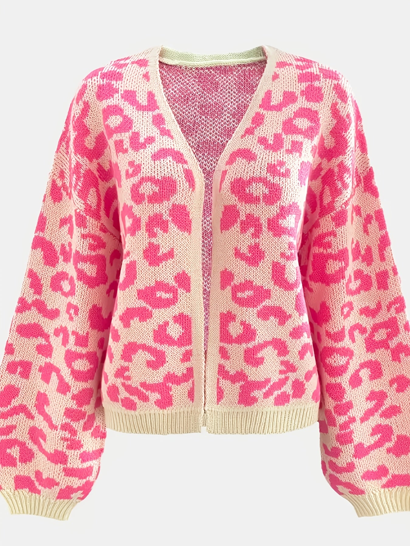 Plus o'lcham ayollar uchun fleece cardigan leopard print gullar ochiq old kiyim