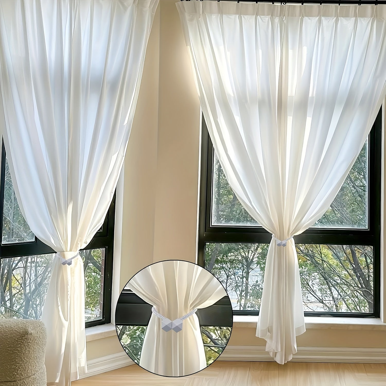 Set of 2 Magnetic Curtain Tiebacks Polyester Ball Clips for Window Drapery