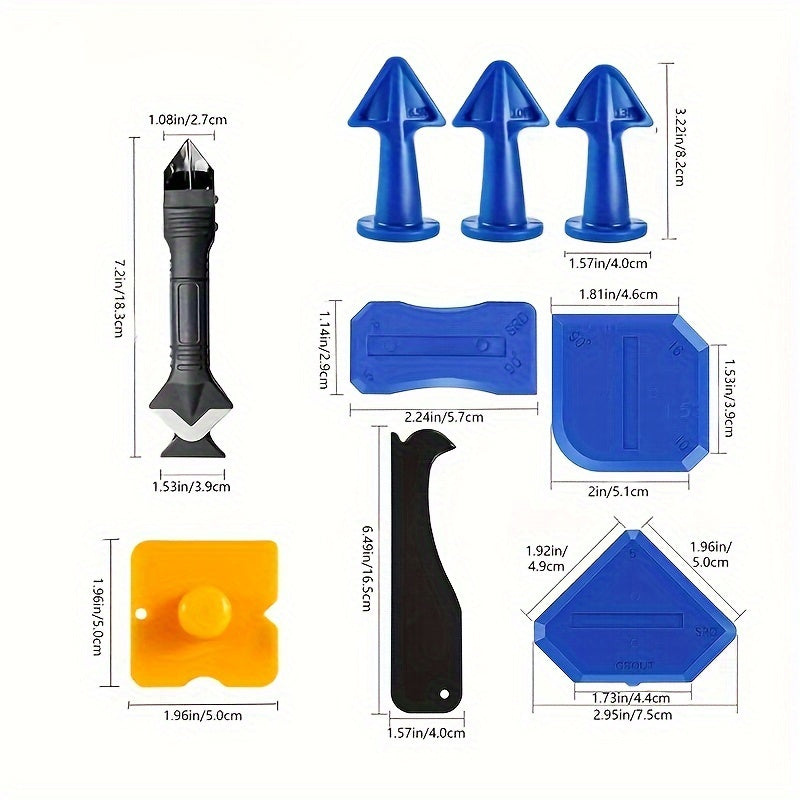 Juego de 8/14 piezas de herramientas de silicona para sellar con boquilla de acero y raspador de lechada
