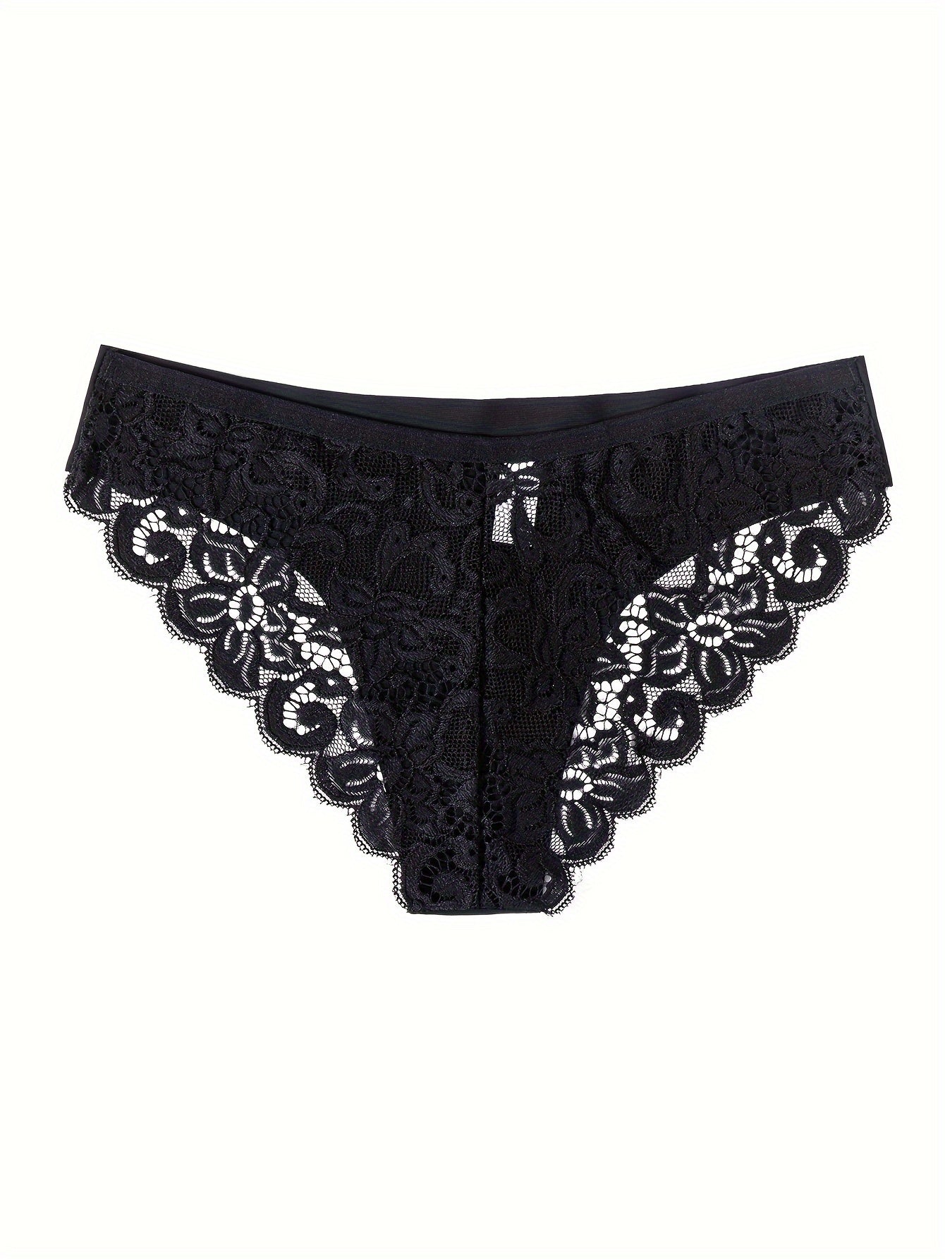 Women's Black Lace Seamless Low-Rise Panties with Scalloped Trim