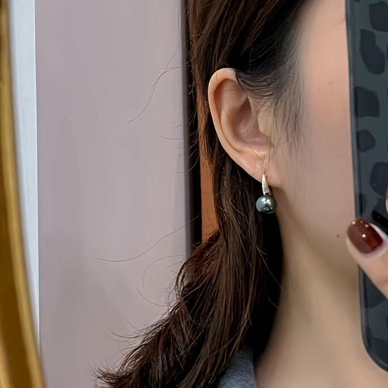 Pendientes de perlas con concha negra chapados en oro de 18K para mujer 10mm