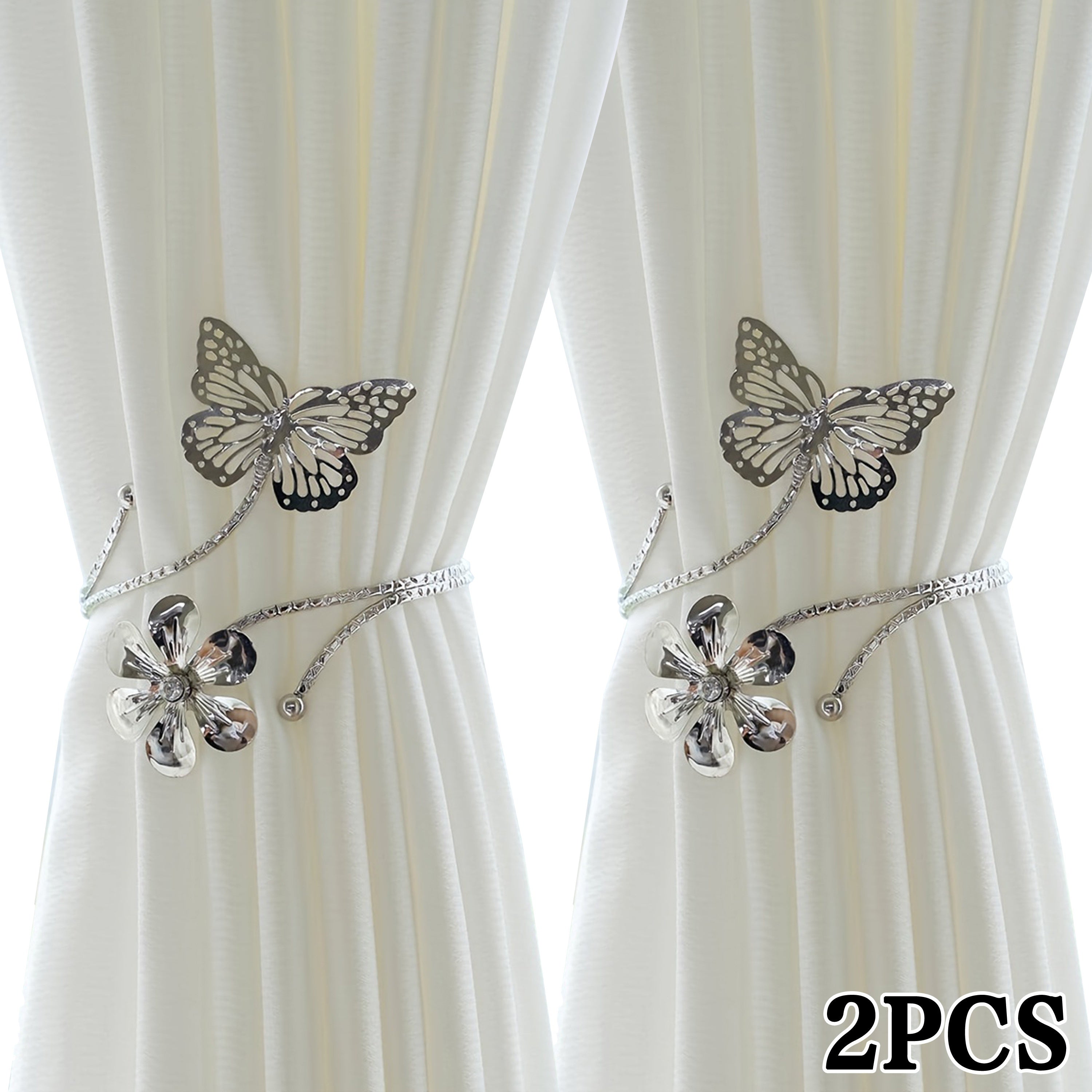 Modern Minimalist Curtain Tiebacks with Butterfly and Flower Design, Adjustable, Easy Install
