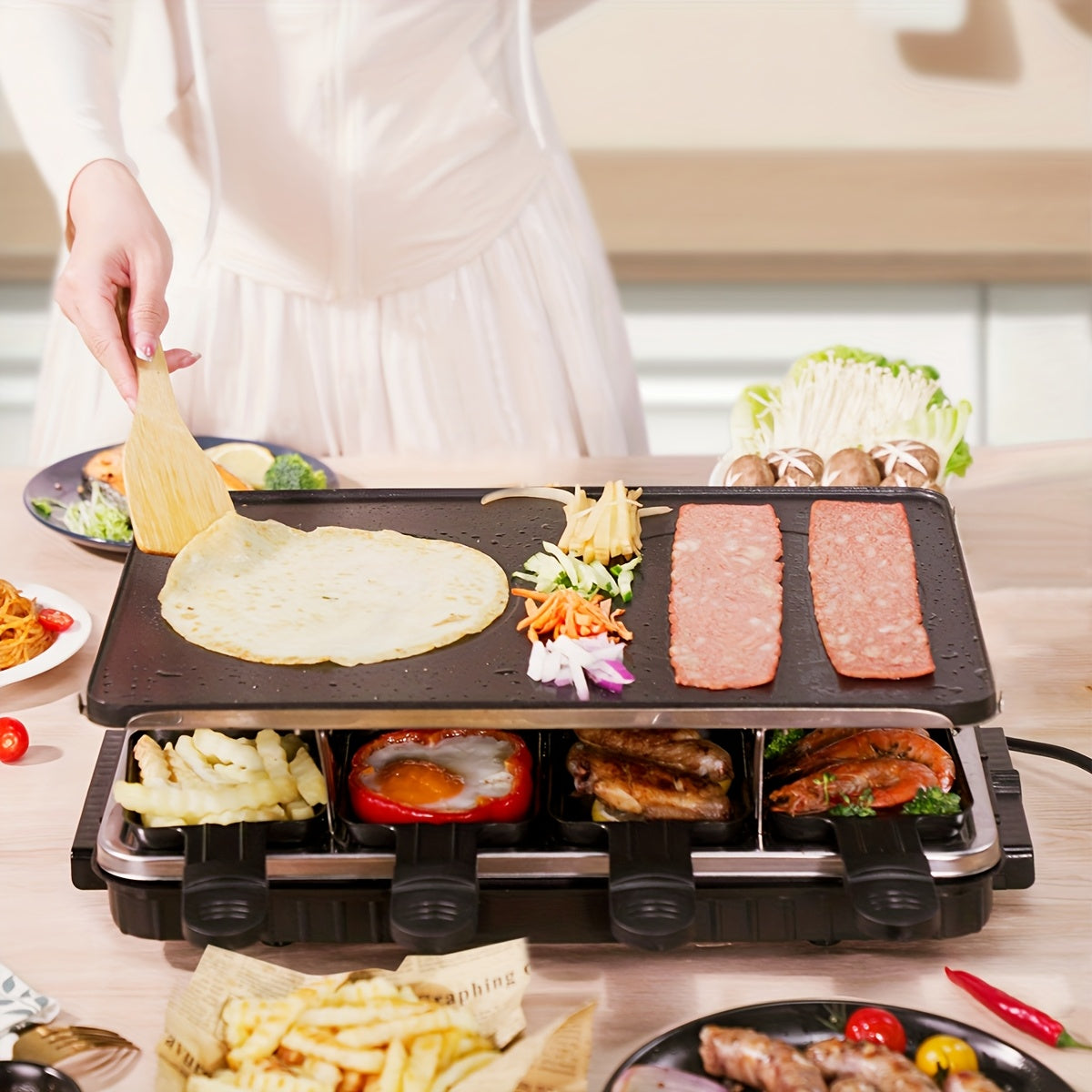 EU Plug Lacolette Grill pan va Slider bilan, 1300 W, mat stainless poʻlat, 4 kishilik uchun mos