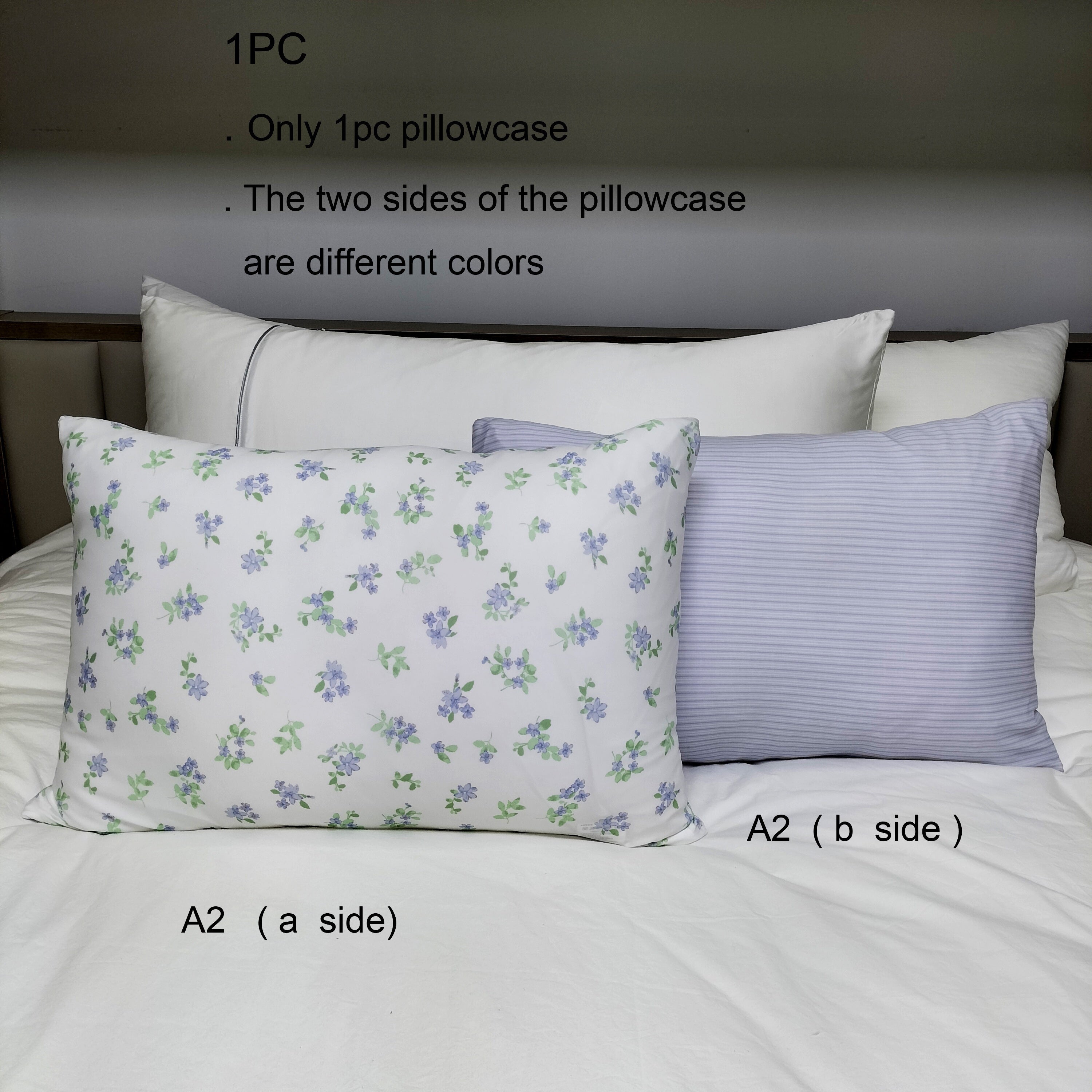 Double-Sided Floral Pillowcase with Zipper, Machine Washable, Durable Polyester