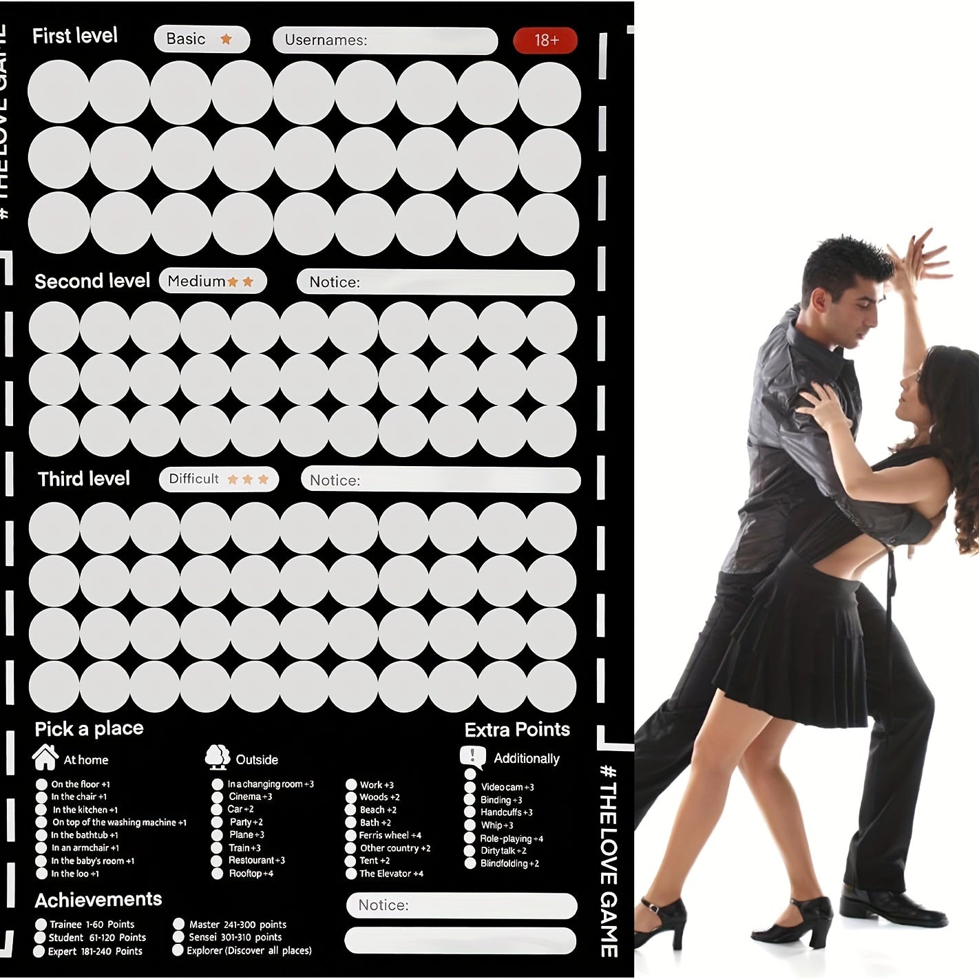 Adult Scratch-Off Poster with 100 Love Game Positions for Couples Intimacy