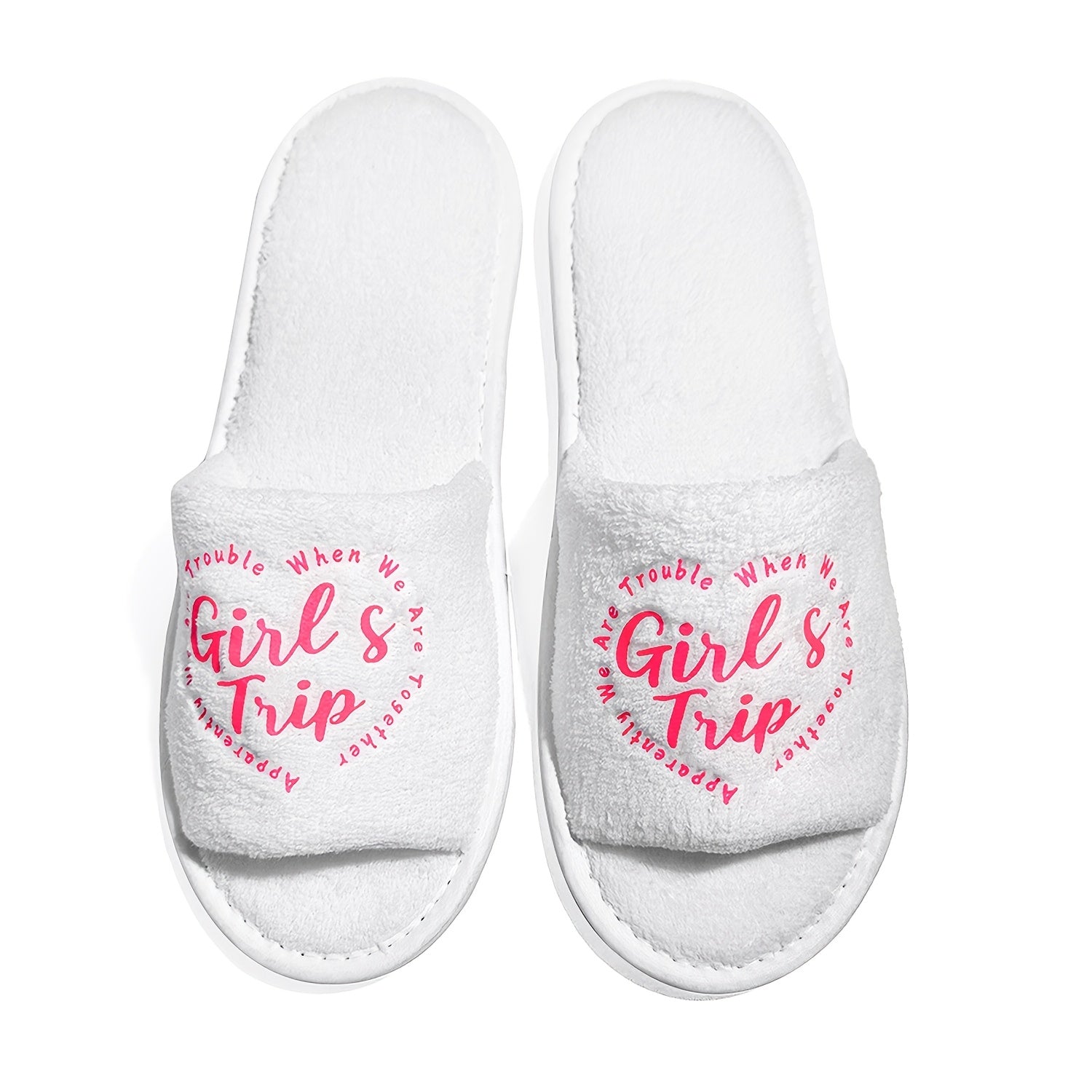 Women’s Printed Open-Toe Slippers with Soft EVA Sole White Fabric Indoor Shoes
