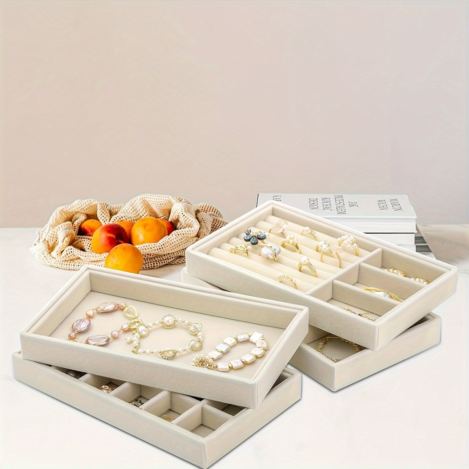 Set of 6 Jewelry Trays for Organizing Earrings Rings Necklaces Bracelets