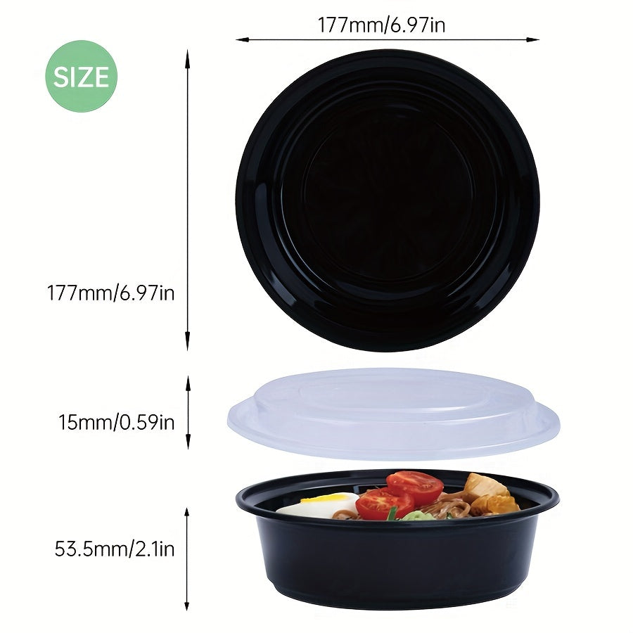 30-50 Black Plastic Food Storage Bowls with Lids, Leakproof, Microwave Safe