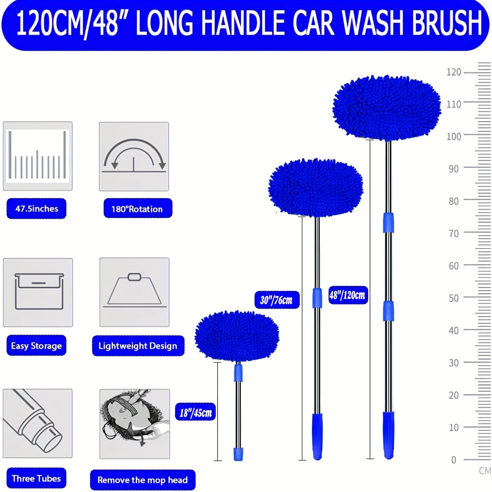 121.92cm Car Wash Brush Mop with Long Handle and Microfiber Duster