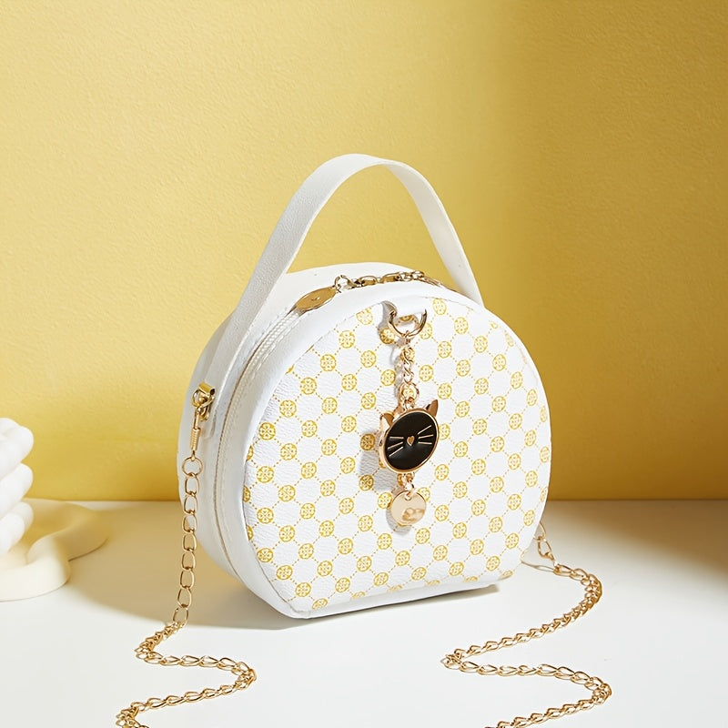 Small Round Clutch Bags with Western Prints for Daily Use in Black White Khaki