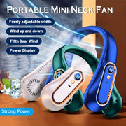 Portable Mini Neck Fan USB Rechargeable 5-Speed Adjustable Safe Comfortable for Office Sports Outdoor