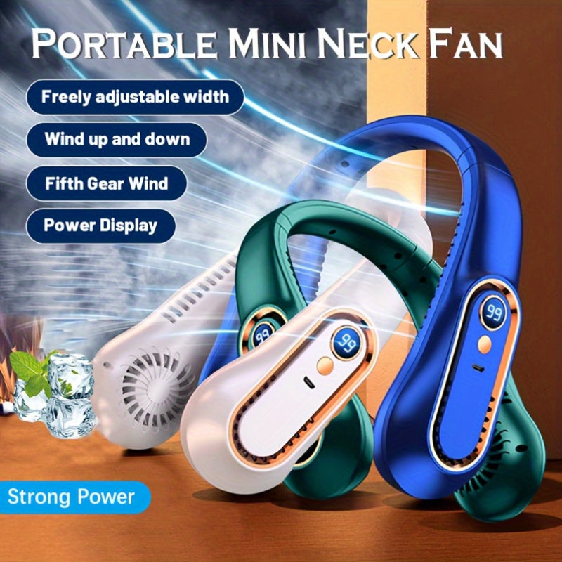 Portable Mini Neck Fan USB Rechargeable 5-Speed Adjustable Safe Comfortable for Office Sports Outdoor