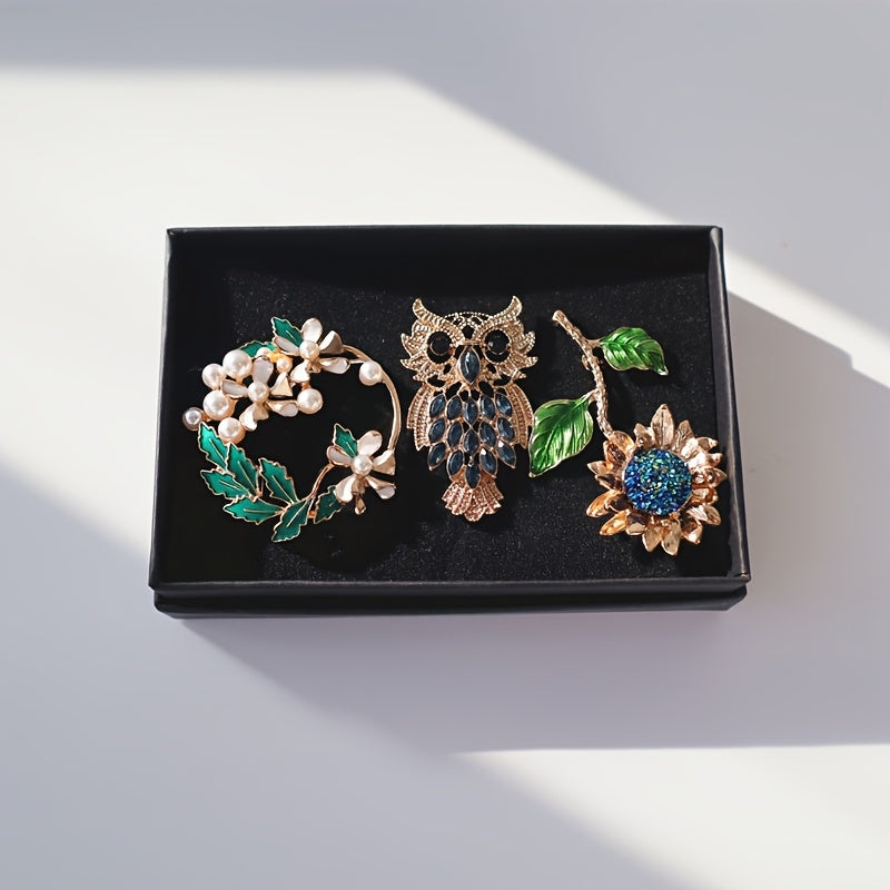 Women’s Christmas Brooch Set with Gardenia Pearl Design, Retro Style, 3 Pieces