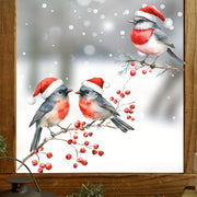 Decorative Christmas Window Decals Birds Red Berry Branches Glass Clings Self-Adhesive Holiday Decor