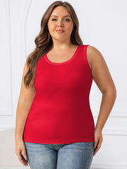 Women's Plus Size Sleeveless Tank Tops, Stretchy Loose Fit Casual Layering, Solid Colors