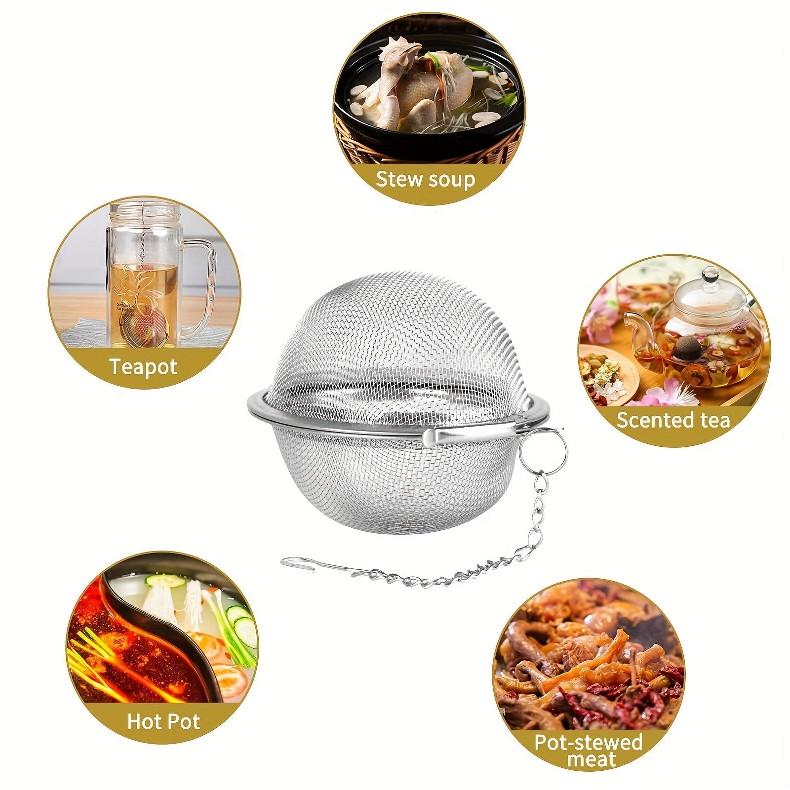Stainless Steel Tea Ball Strainers Set with Fine Mesh Infuser, Multiple Sizes