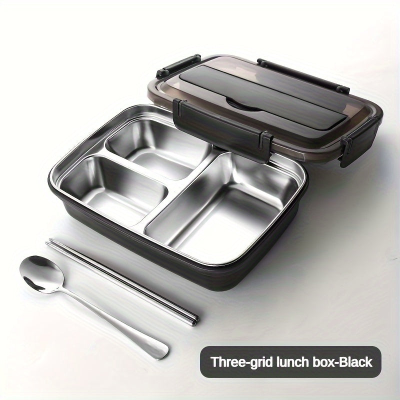 Leak-Proof Stainless Steel Lunch Box with 3 Compartments for Kids and Adults