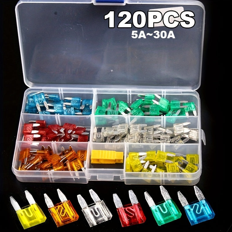 120PCS Assorted Mini Blade Fuses Set Aluminum Car Fuse Kit with Storage Box