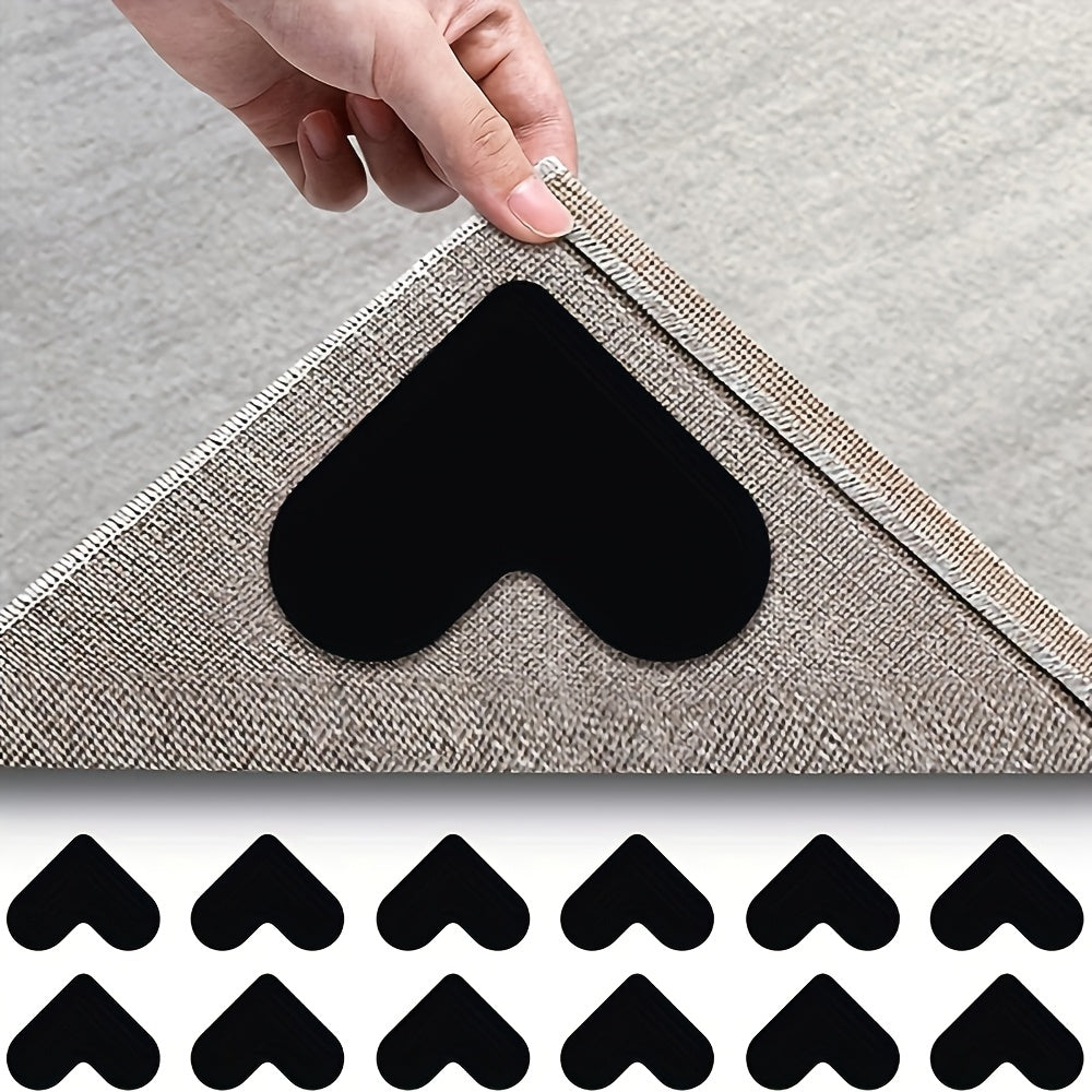 Non-Slip Rug Pads 4-Pack with Black Carpet Corner Clips Floor Protectors for Hardwood and Tile Floors