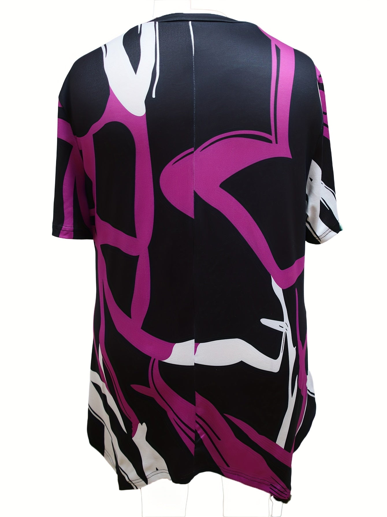 Plus Size Colorful Block T-Shirt for Women Casual Short Sleeve Abstract Print Knit Fabric