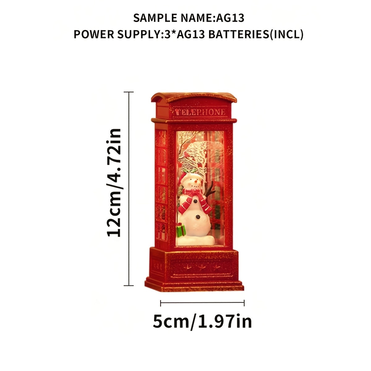 Festive Christmas Phone Booth Decoration with Santa Snowman Tree Scenes Battery-Operated Illuminated Red Cabinet