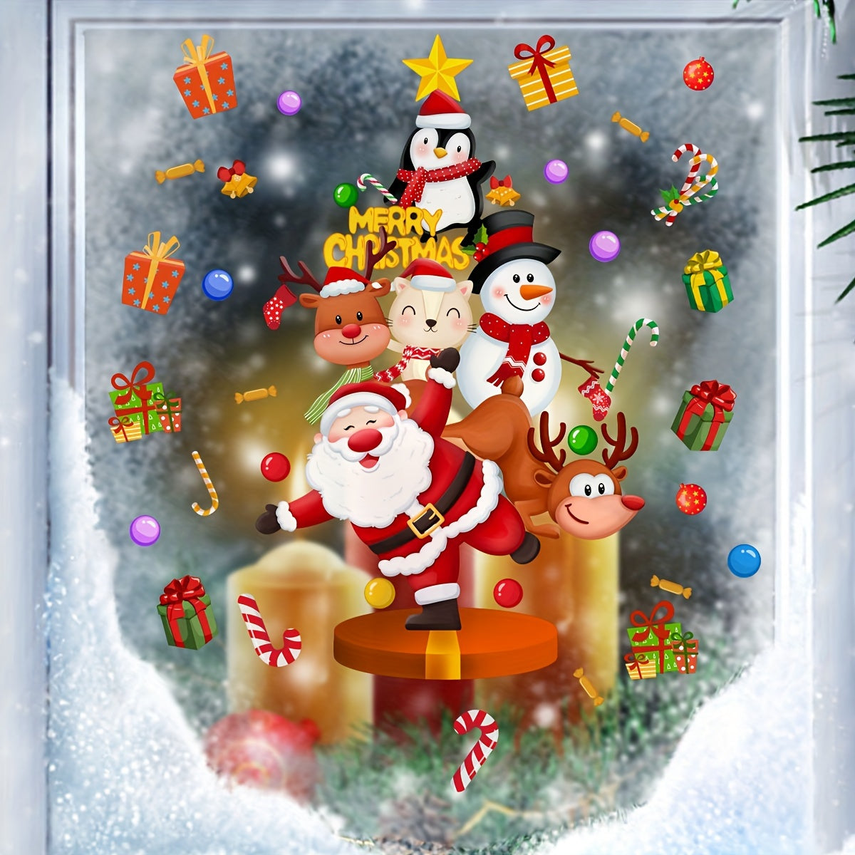 Christmas Cheer Window Clings Santa Reindeer Double-Sided 20x30cm Electrostatic Decals