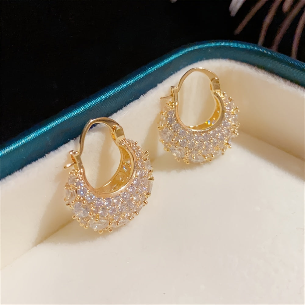 14K Gold Plated Copper Hoop Earrings with Zirconia for Women