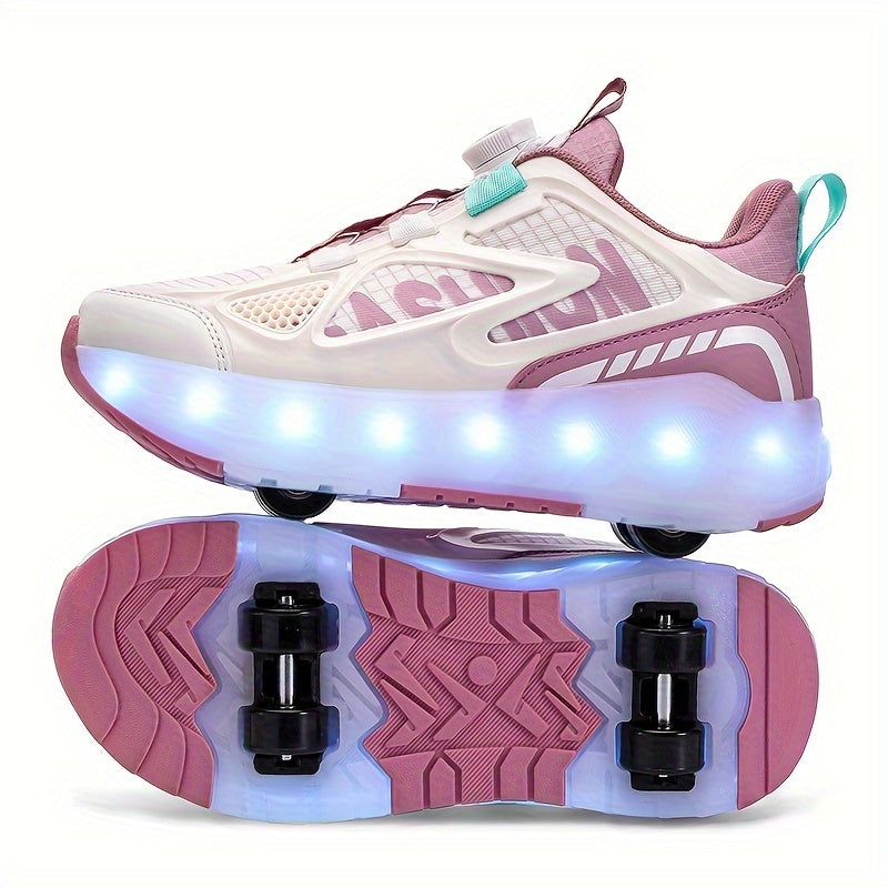 Girls' Fashion Roller Skates with Detachable Wheels LED Lights Breathable Fabric Adjustable Brightness