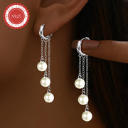Women's Silver Drape Earrings with Tassel Line and Multi-shell Bead Inlay Hypoallergenic Gift Box