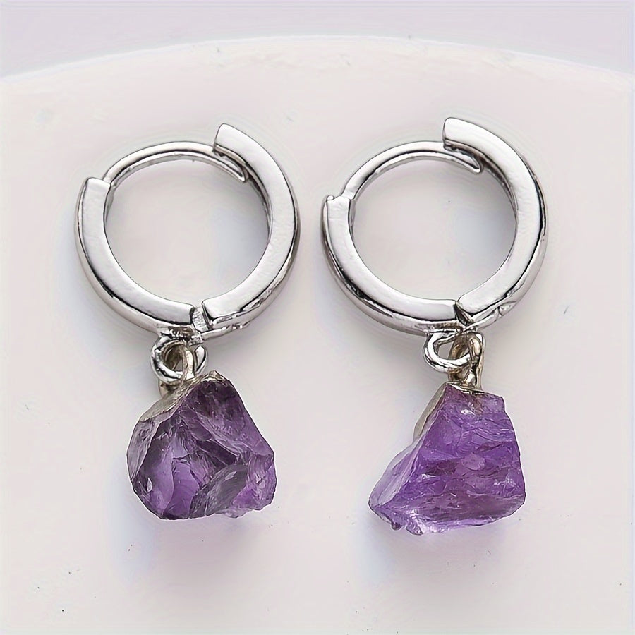 Pendientes de cobre con piedras de cristal natural para mujeres y niñas