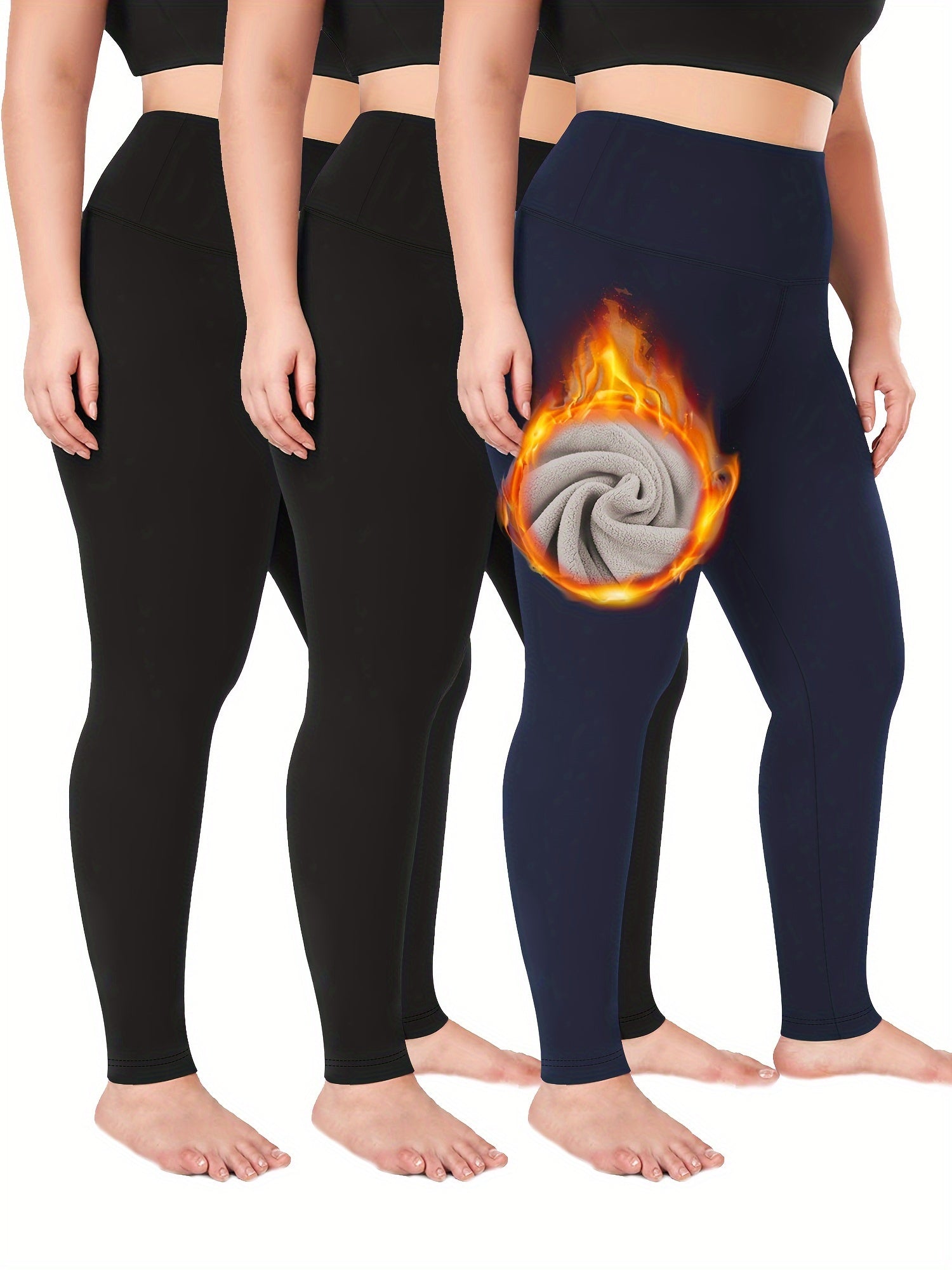 Plus Size Plush Lined High Waist Crop Pants Set Warm Fall Winter