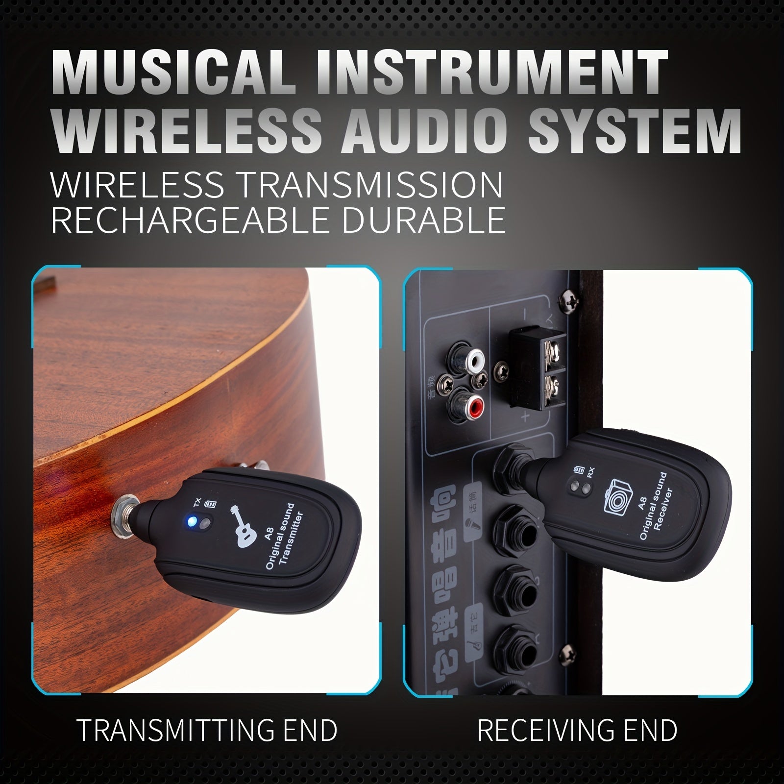 Wireless Electric Guitar Pickup Transmitter Receiver System Black for Stage Performance