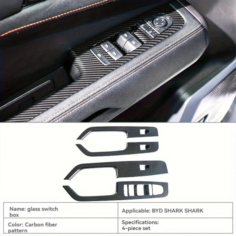 Набор из 4 пластиковых панелей с текстурой карбона для ручек дверей и переключателей окон для автомобиля, черный с оранжевыми акцентами