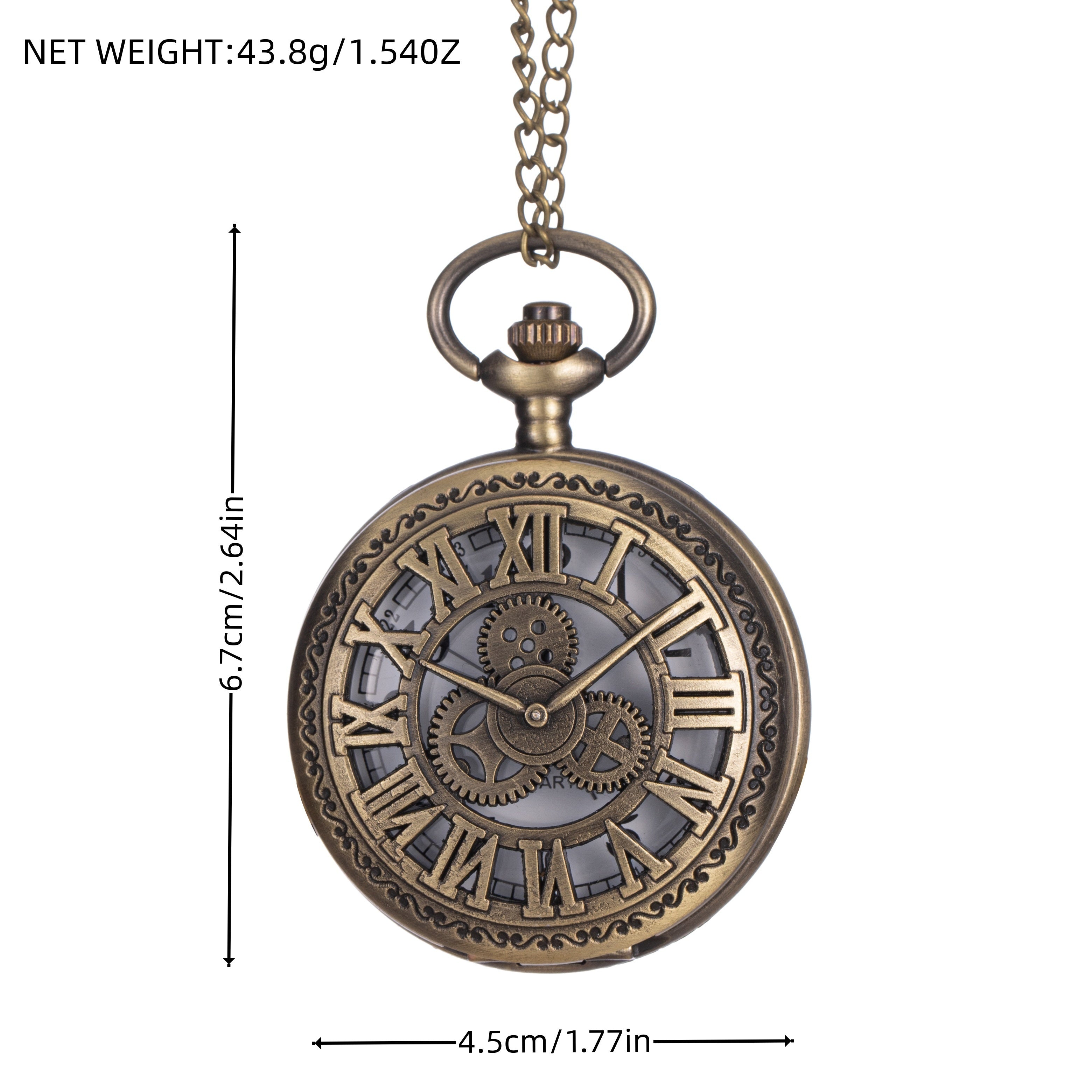 Large Hollow Quartz Pocket Watch with Roman Numerals and Mechanical Gear Design