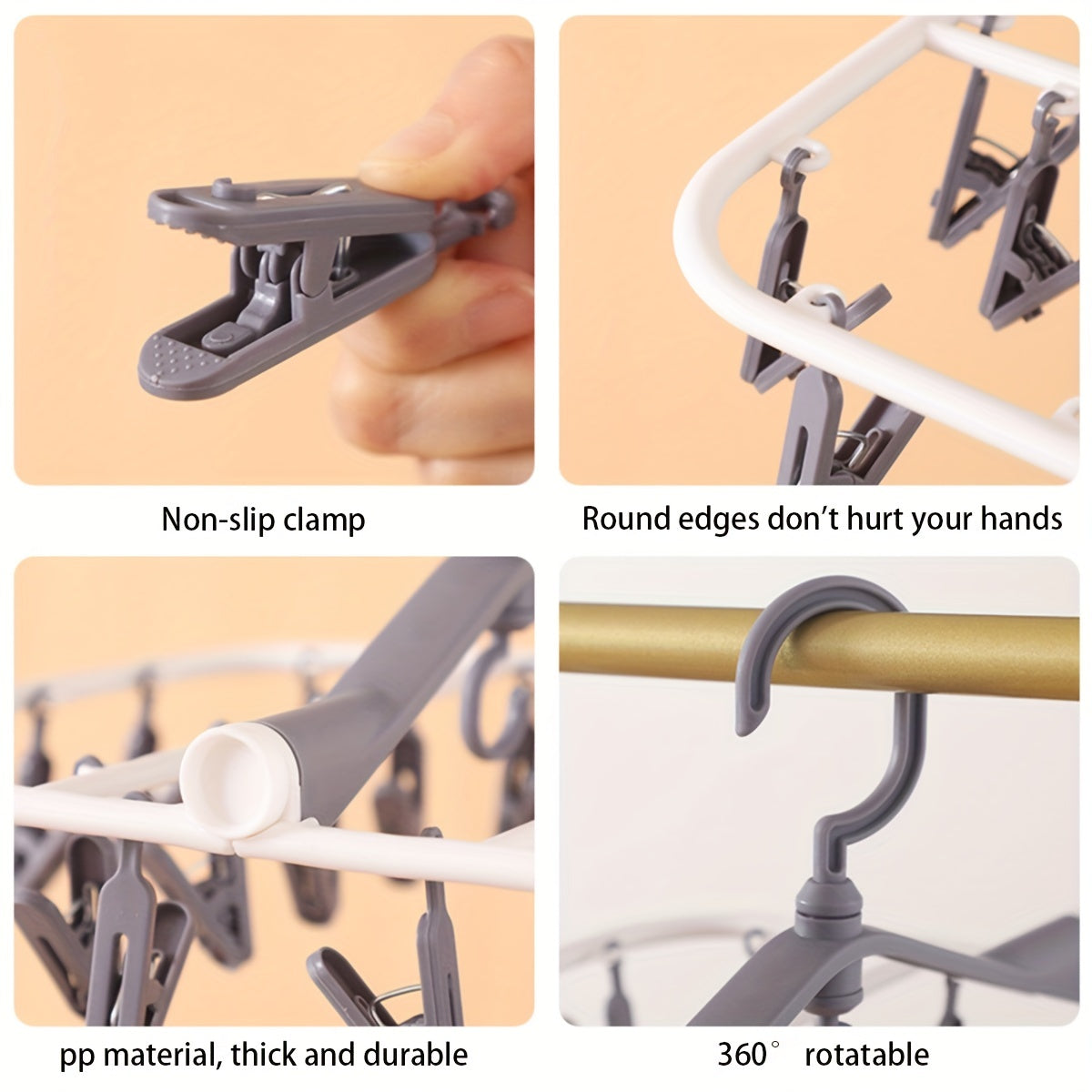 Multi-Functional Sock Hanger with Clothespins Foldable Underwear Drying Rack Windproof Hook