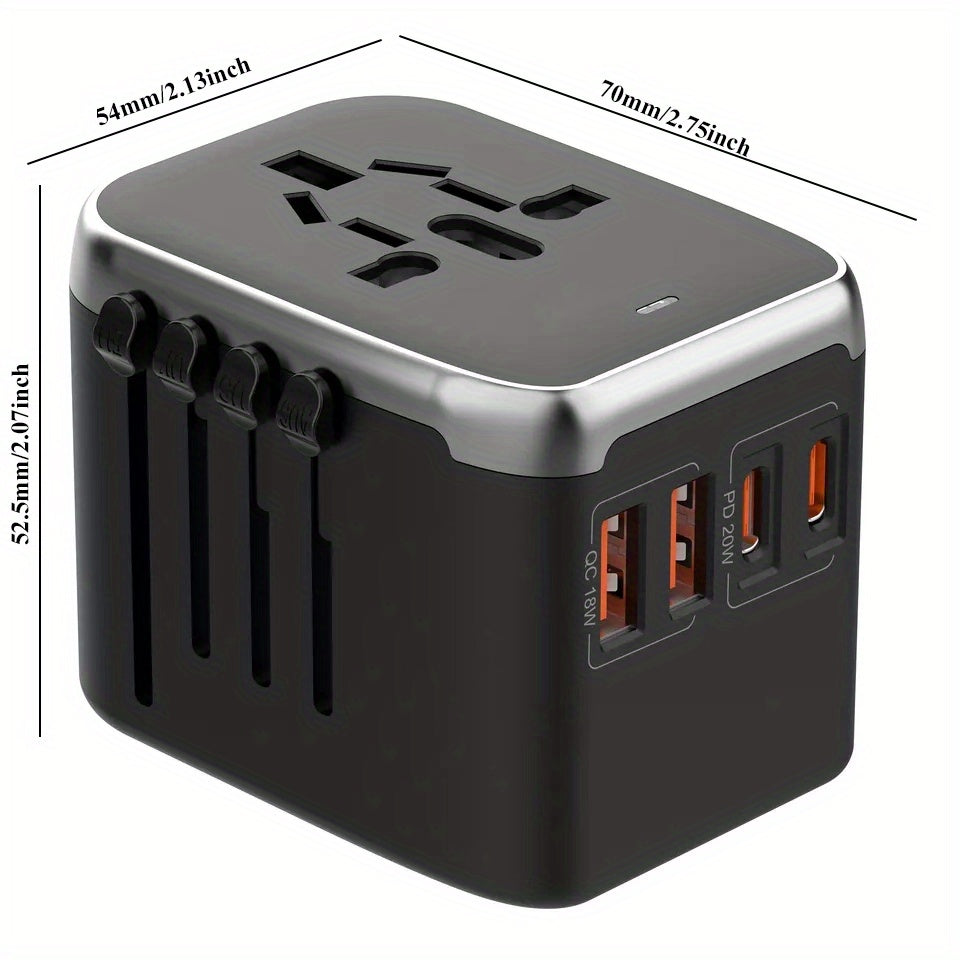 20W PD Fast Charging Travel Adapter with Dual USB-C and USB-A Ports Universal Power Outlet for EU UK US AU