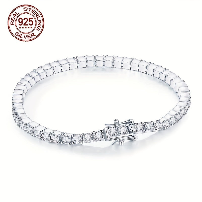 Sterling Silver Tennis Bracelet with White Cubic Zirconia 3mm Secure Clasp