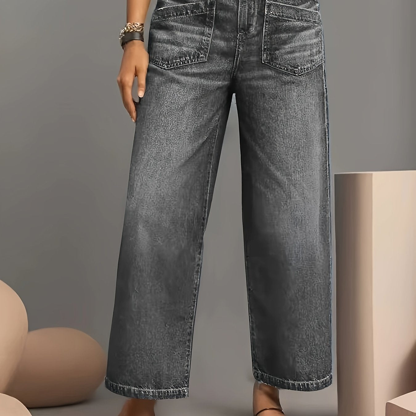 Женские джинсы с широкими растянутыми штанинами в винтажном стиле, выстиранный деним, с эффектом потертости, повседневные