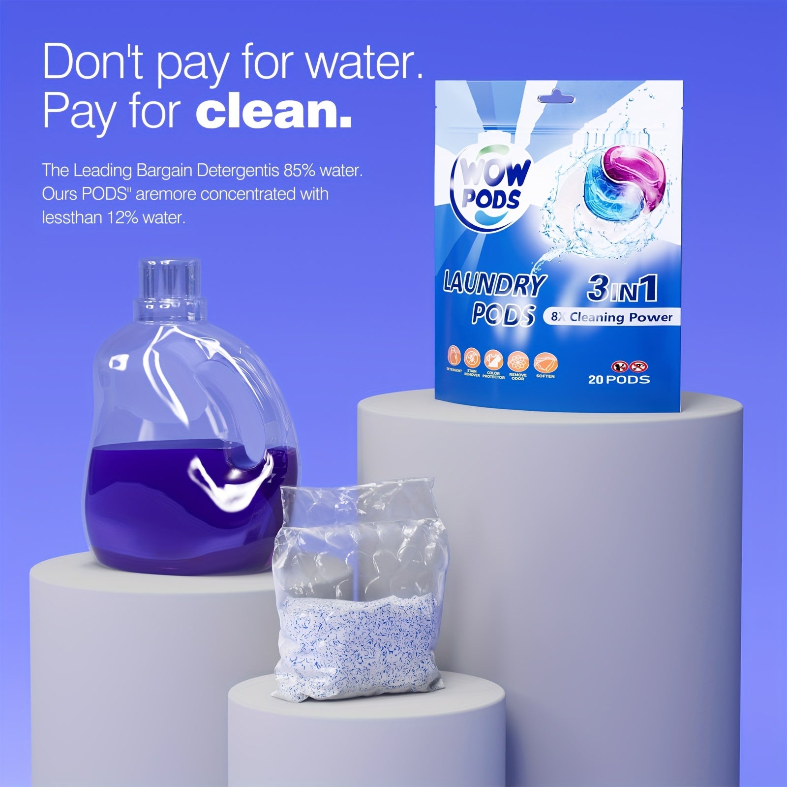 Kiyim tozalash kapsulalari 20 ta, yumshoq, tozalash, dog'larni olib tashlash, yangi hidi