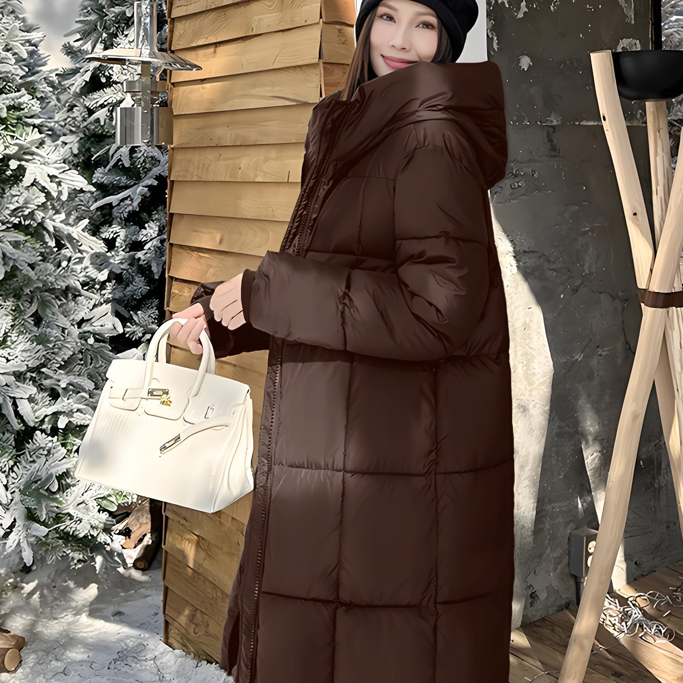 Women's Leopard Print Hooded Jacket with Zipper and Long Lantern Sleeves