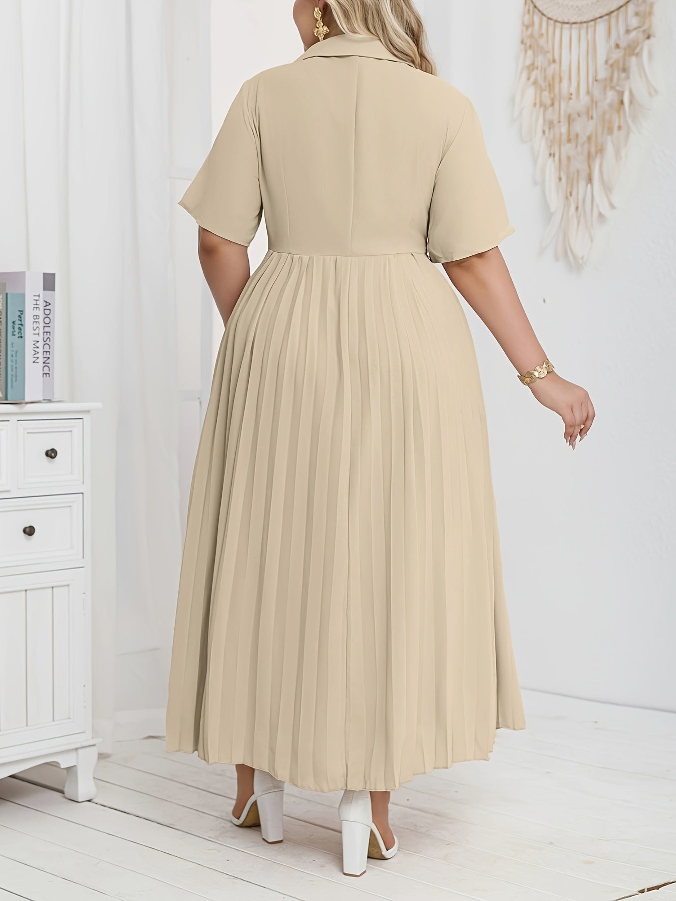 Women's Pleated Double-Breasted Dress With Minimalist Style