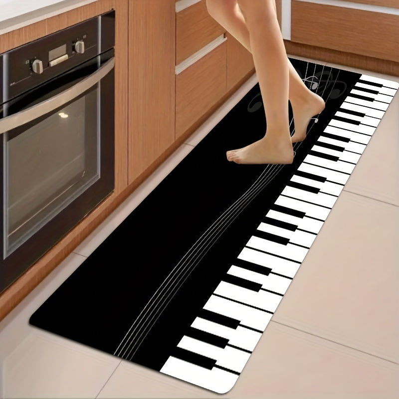 Piano Key Kitchen Floor Mat Non-Slip Waterproof Oil-Proof Soft Flannel