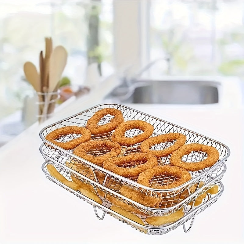 Stainless Steel Air Fryer Accessory Set 3 Pieces Rectangular Rack Liners Non-Stick