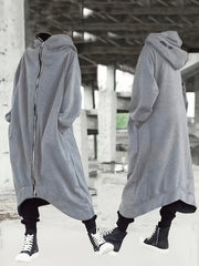 Women's Black Oversized Hoodie with Full Zip and Front Pockets for Fall Winter Casual Style